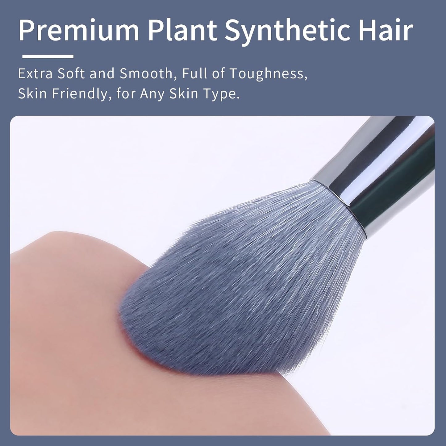 Sapphire Blue Vegan Makeup Brush Set with Case - Professional Glitter Cosmetic Brushes