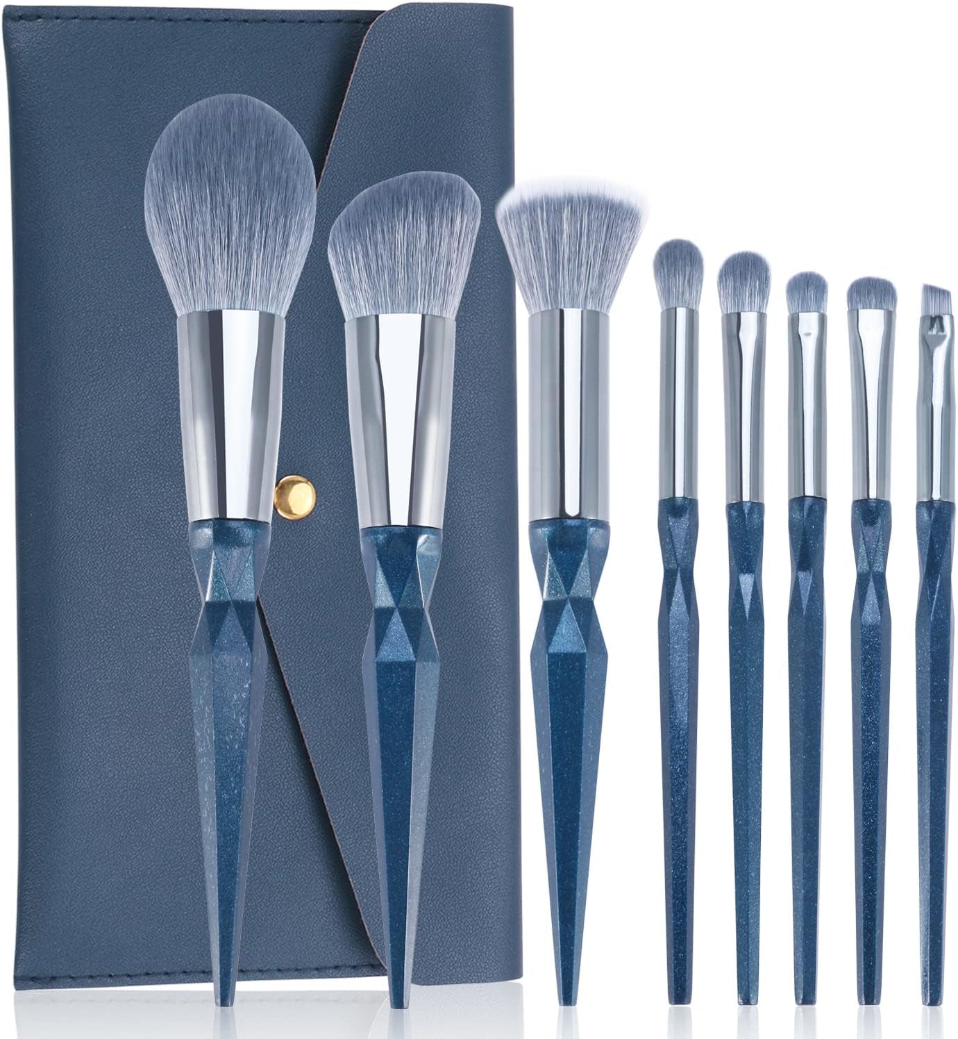Sapphire Blue Vegan Makeup Brush Set with Case - Professional Glitter Cosmetic Brushes