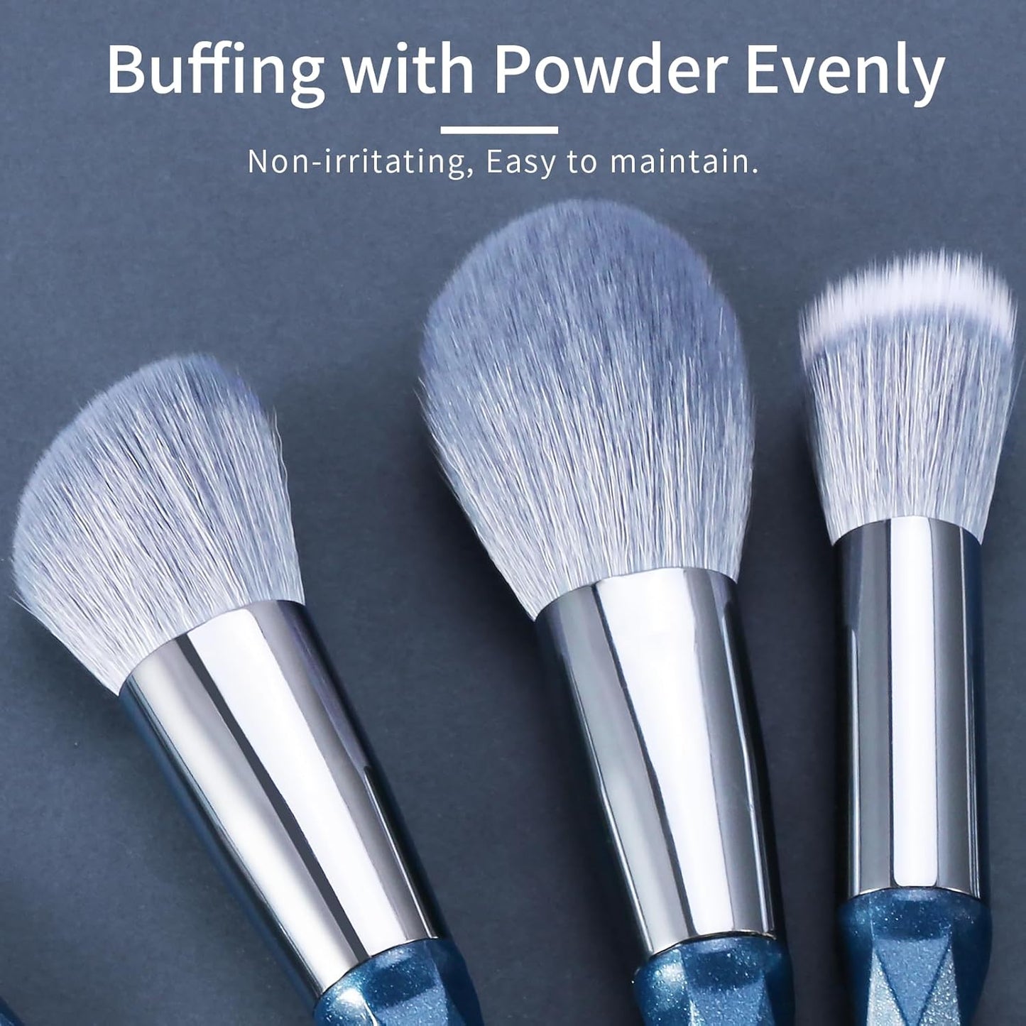 Sapphire Blue Vegan Makeup Brush Set with Case - Professional Glitter Cosmetic Brushes