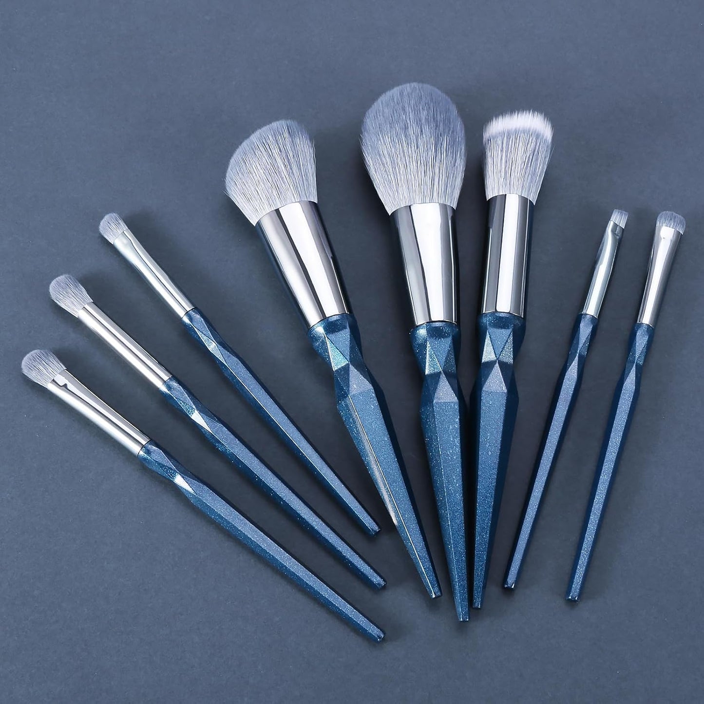 Sapphire Blue Vegan Makeup Brush Set with Case - Professional Glitter Cosmetic Brushes