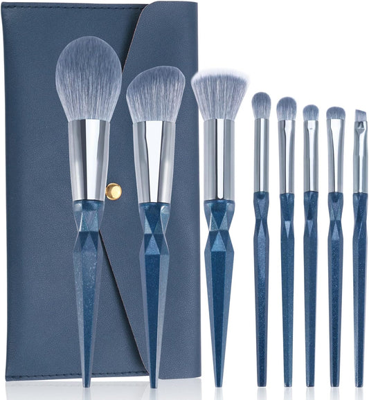 Sapphire Blue Vegan Makeup Brush Set with Case - Professional Glitter Cosmetic Brushes