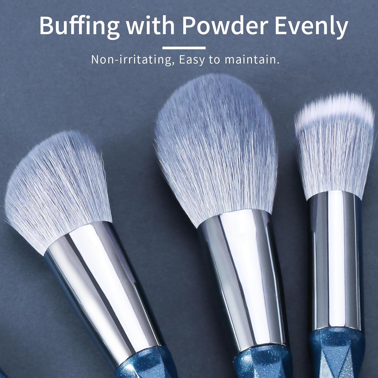 Sapphire Blue Vegan Makeup Brush Set with Case - Professional Glitter Cosmetic Brushes