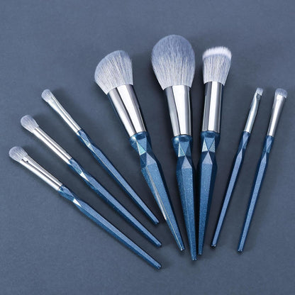 Sapphire Blue Vegan Makeup Brush Set with Case - Professional Glitter Cosmetic Brushes